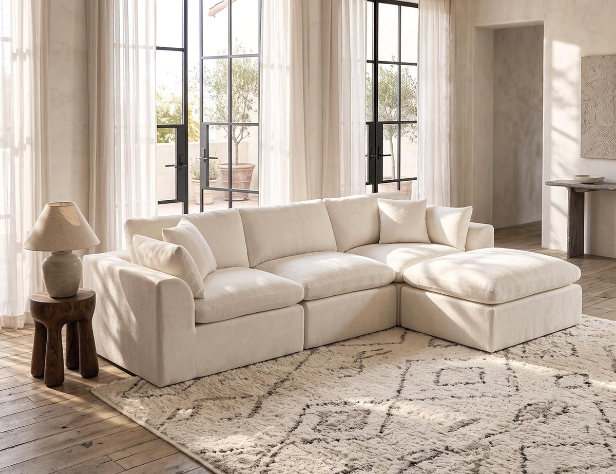 115 in Modular Sectional Sofa, L-Shaped Chenille, 3-Seater with Ottoman