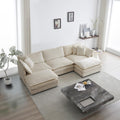 U-Shaped Sectional Sofa Beige Chenille Flexible Combination Living Room, Home Theater Modern Comfort