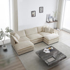 U-Shaped Sectional Sofa Beige Chenille Flexible Combination Living Room, Home Theater Modern Comfort