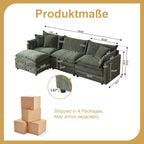 108.66" L Shaped Modular Sectional Couch, Comfy Chenille Upholstered Cloud Couches with Movable Ottoman for Living Room, Modern 3 Seater Sofa with Pillows for Apartment, Green
