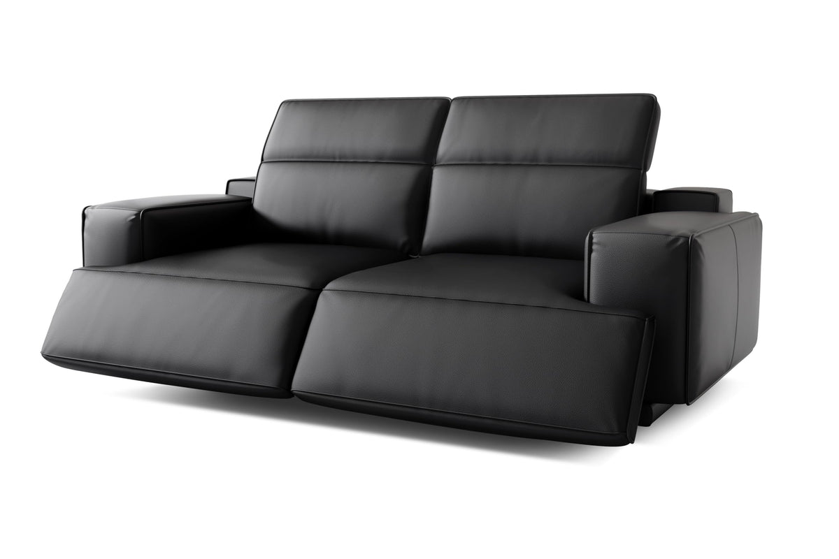 Valencia Valentina Leather Loveseat Recliner Couch Adjustable Headrest Power Recliner Sofa - Premium Nappa 11000 Leather (Black)
