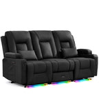 URRED Power Loveseat Recliner Sofa with Console, Wall Hugger Reclining Loveseat RV Couch with LED Light, 150° Zero Gravity Recliners Modular Couches for Living Room (Black, 77.3'' - 3 Seats)