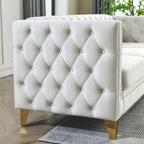 Velvet Sofa for Living Room Beige Three-Section Comfort Cozy Modern Chesterfield Design Bedroom & Office Use
