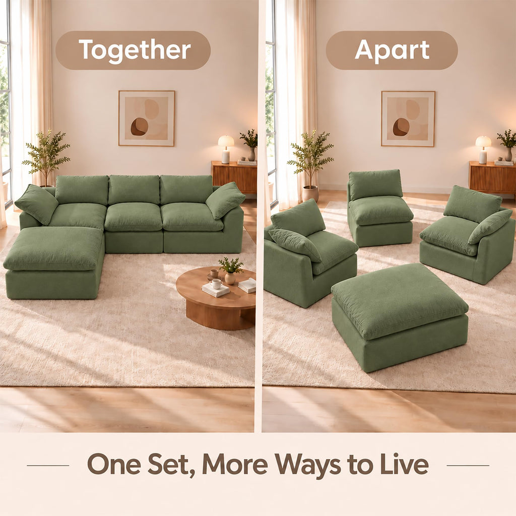 108" Cloud Sectional Couches for Living Room with Ottoman,Green