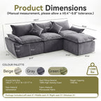 108" Modular Sectional Sofa, 3-Seater Cloud Couch with Moveable Ottoman, L-Shaped Boneless Sofa, Deep Seat Comfy Couches for Living Room Bedroom, No Assembly Required, Gray