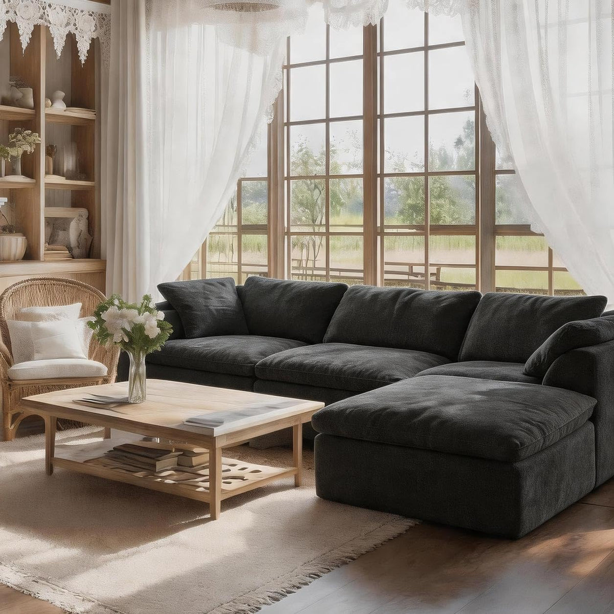 109" Modular Boneless Cloud Couch for Living Room, No Assembly Needed