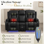 TUNYI Power Loveseat Recliner Sofa, Faux Leather Reclining Sofa with Console RV Reclining Loveseat Couch with USB/Outlet/Storage/Side Pocket/LED Light/Speaker (Black, Loveseat)