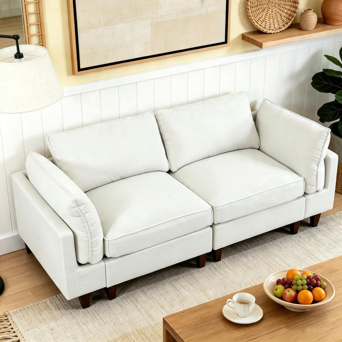 126" L Shaped Faux Leather Couch with Deep Seat for Living Room, Grey