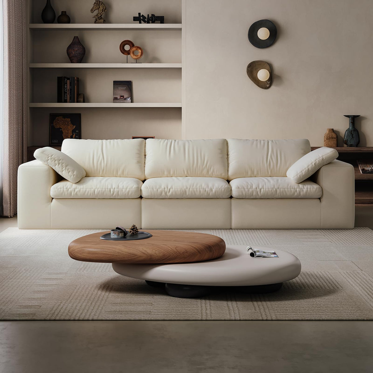 118'' Modular Cloud Couch, 3-Seater Boneless Sectional Sofa with 2 Ottoman