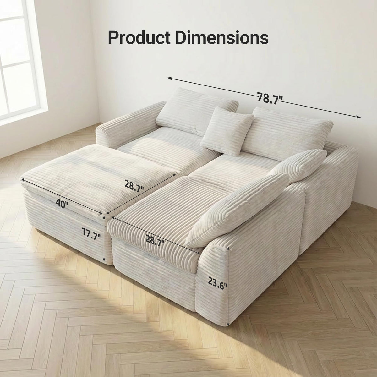 108 inch high Resilience Boneless Sponge Sofa with 30 Density, Double Layer Cloud Like Cushions, Multiple Combination Options, no Installation Required,