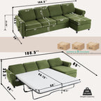 106.5" Pull Out Sofa Bed,L Shaped Modular 4 Seater Couch,2-in-1 Sofa Bed,Wireless Charging, USB Charging Ports,Memory Foam Mattress,Storage Space (Green)