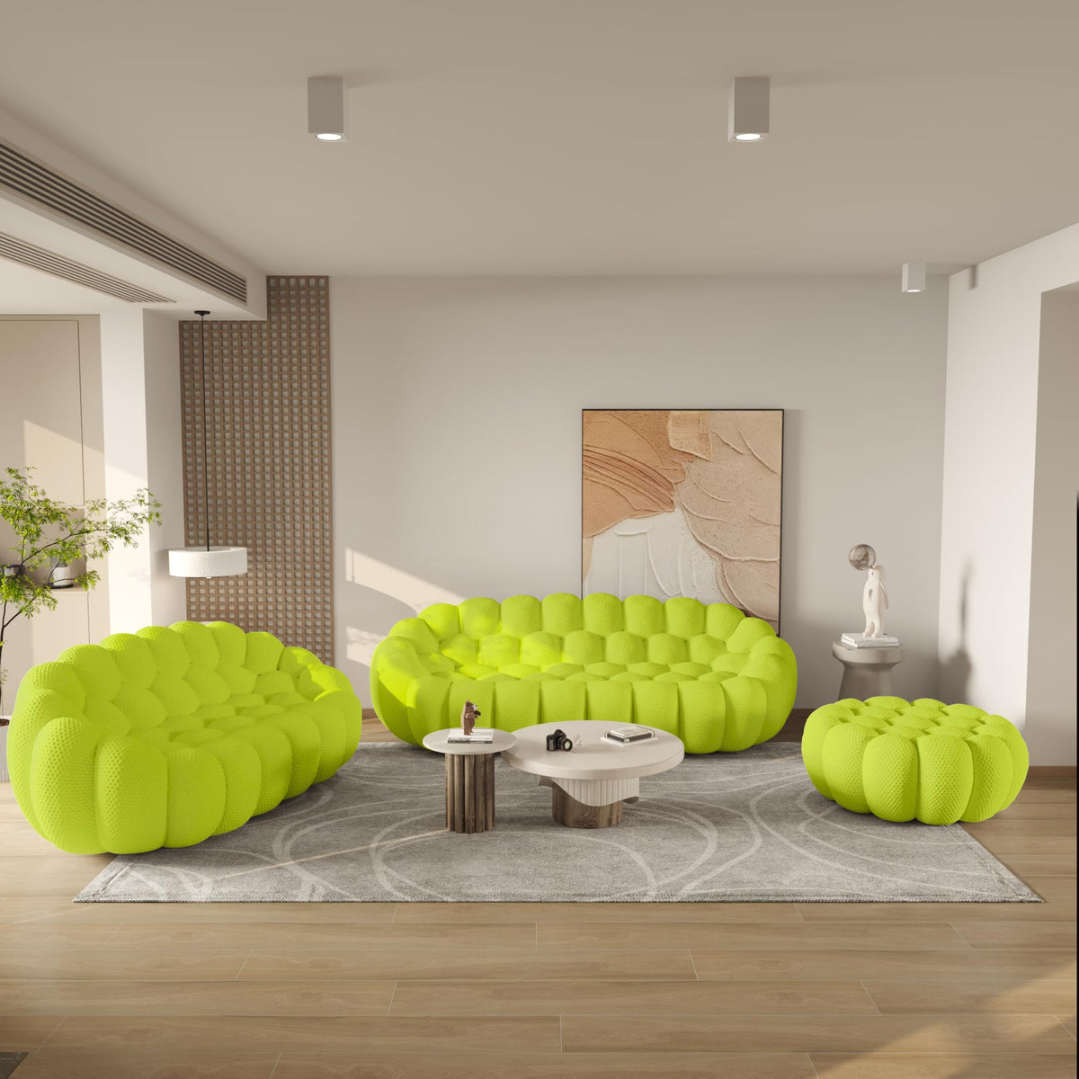 WJShome Modern Bubble Sofa Couch, 79.53" Curved Sofas for Living Room, Boneless Large Bean Bag Chair,Deep Seat Floor Sofas Chair Lounge 3 Seater for Home,Orange