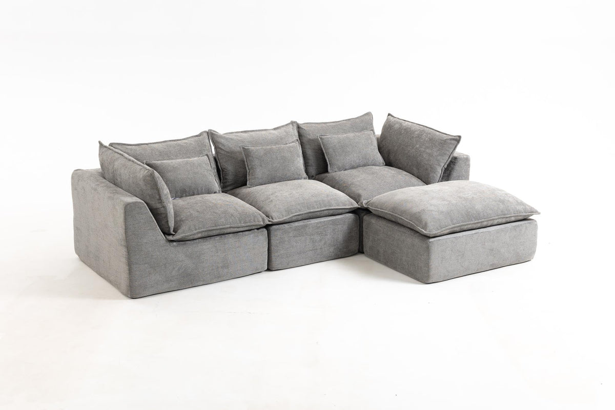 102.3-Inch Modular Sectional Sofa, Deep Seat, Waffle Fabric & Ottoman