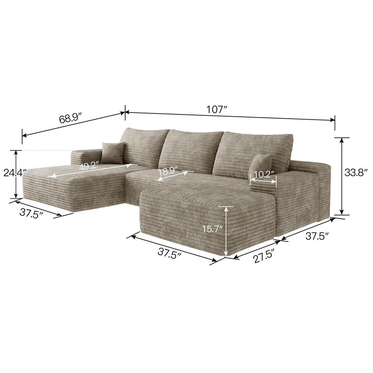 107" Silky‑Tactile Multi‑Functional Sectional Sofa, Upholstered Sleeper with High‑Resilience Foam, Free Combination Couch with No Assembly Required for Living Space, Camel