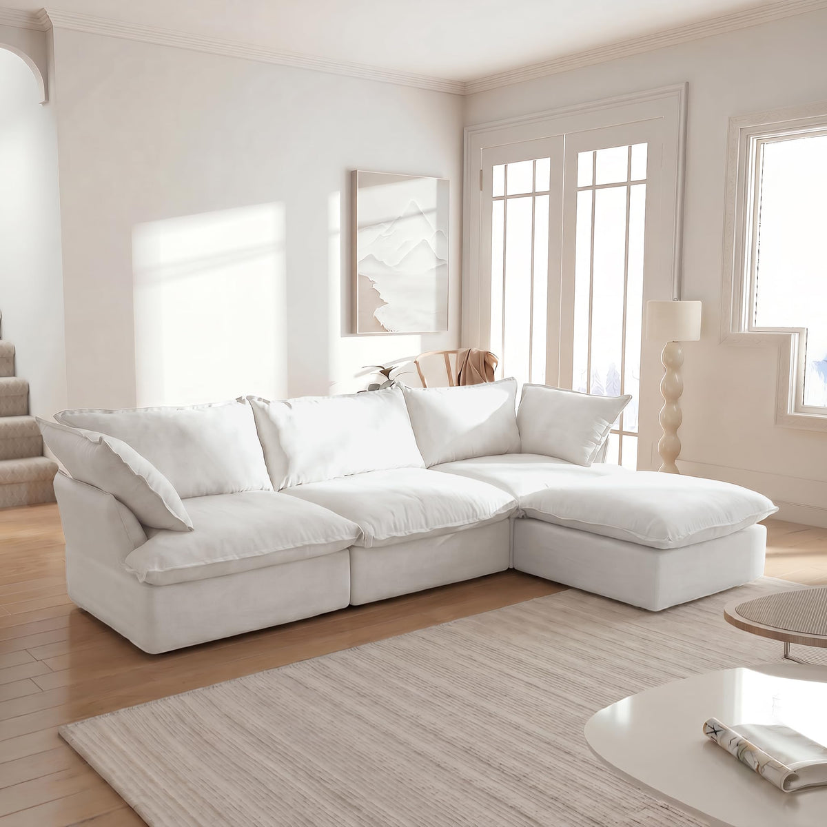 WJShome U-Shaped Sectional Couches for Living Room, Modern Modular Sectional Sofa with Storage Ottomans, Modern Comfy Sleeper Sofas for Home Family, Covers Removable & Washable, Beige