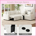 120.5" L-Shaped Modular Sectional Sofa with Cup Holders and 3 Removable Pillows Convertible Couch Bed with Pull-Out Bed and Ample Storage Space for Living Room Bedroom, White