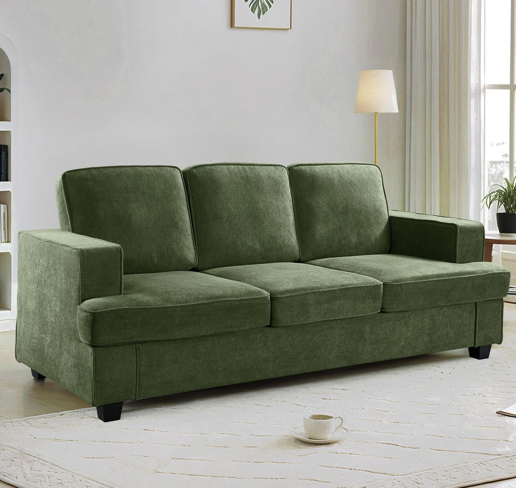 Velvet Sofa, Comfortable 3 Seater Couch with Deep Seating and High Density Foam, Loose Back Cushions, Wide Arms, Livingfor Home, Apartment, Office, Green