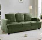 Velvet Sofa, Comfortable 3 Seater Couch with Deep Seating and High Density Foam, Loose Back Cushions, Wide Arms, Livingfor Home, Apartment, Office, Green