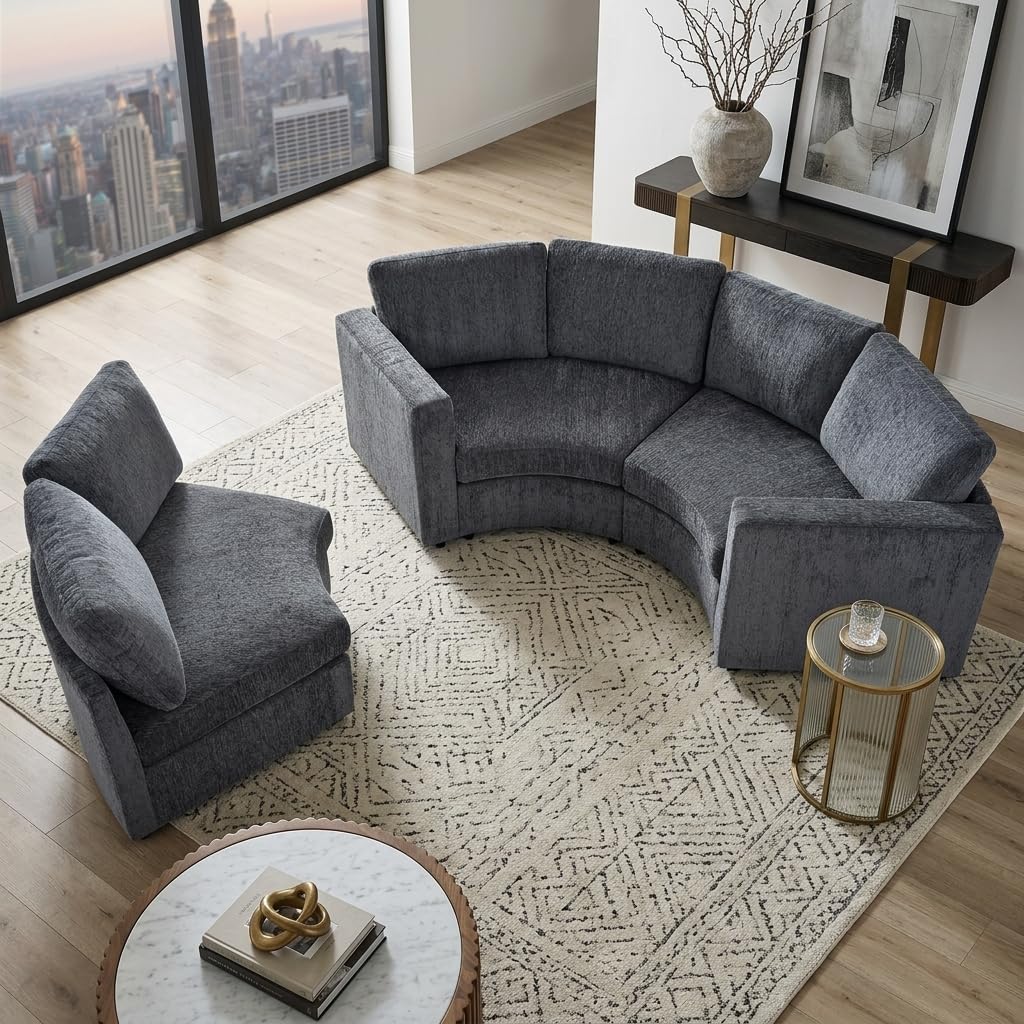 109.4'' Curved Modular Sectional Sofa,3 Seat Semi Circular Chenille Couch