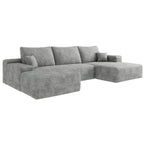 107" Plush Corduroy Deep Seat Chaise Lounge Indoo, Modern Boneless Compressed Floor Sectional Sofa with High-Resilience Foam, Free Combination Modular Cloud Sectional Sofa for Living Room, Grey