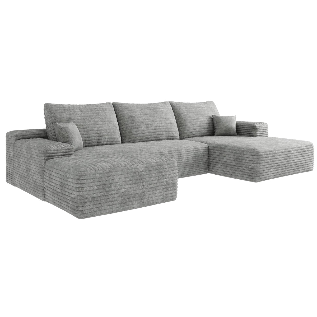 107" Plush Corduroy Deep Seat Chaise Lounge Indoo, Modern Boneless Compressed Floor Sectional Sofa with High-Resilience Foam, Free Combination Modular Cloud Sectional Sofa for Living Room, Grey