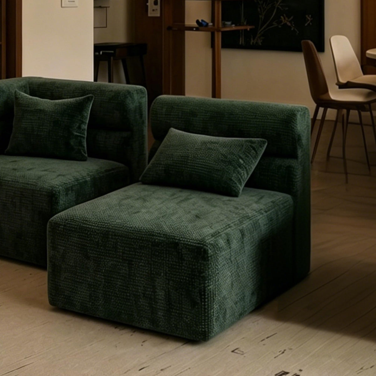 113.38" Modular Sectional Sofa, No Assembly Required Cloud Couch with Deep Seat & Chaise, Modern L-Shaped Boneless Sofa in a Box for Living Room, Apartment, Deep Turquoise Green