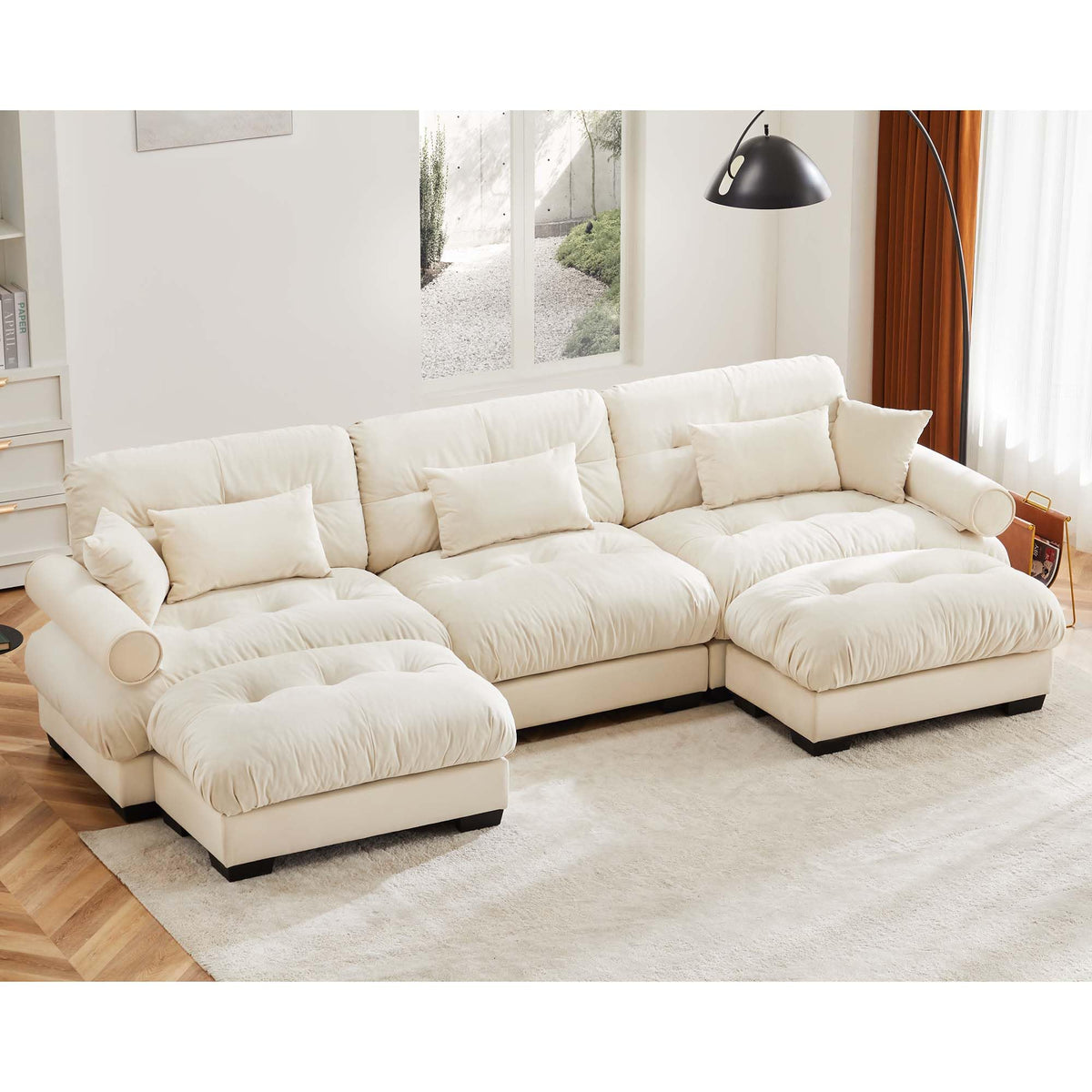 130" Modular Sectional Sofa,Velvet Upholstered Couches for Living Room,3 Seater Green Sofa Couch with Movable Ottoman,Big Comfy Loveseat Sofa with Deep Seats for Living Room,Apartment,Bedroom