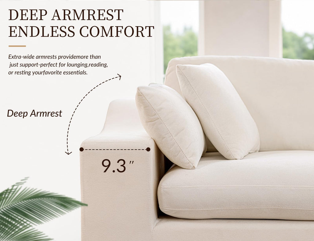 120" Cloud Sectional Couches -Oversized Modern Modular Sofa with Curved Handrail, Convertible L-Shape Couch with Ottoman,4 Chenille Seater Modular Sectional Sofa for Living Room,White