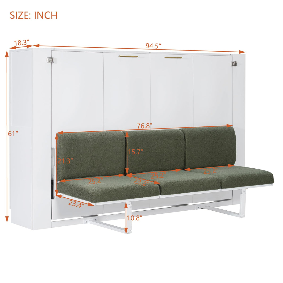 Wood Murphy Bed with Sofa, 4 Storage Shelves and USB Charging Station