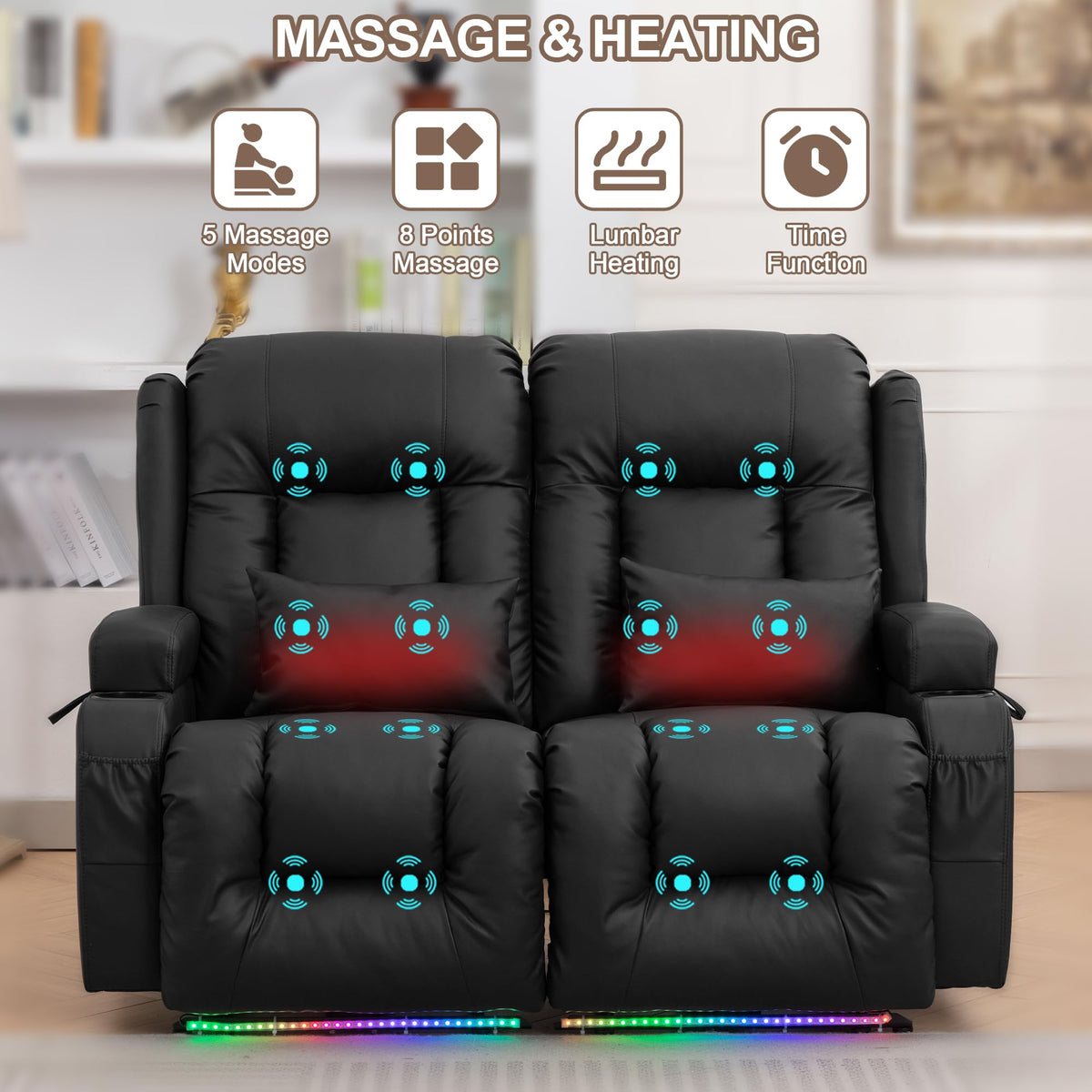 TUNYI Power Loveseat Recliner Sofa with Massage & Heat