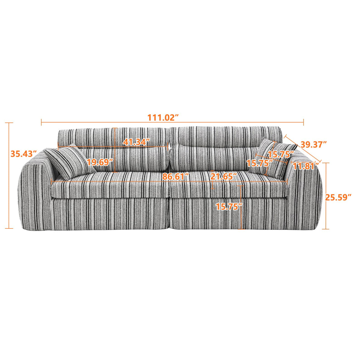 Woven Chenille Strip Compact Straight‑Row Sofa Couch w/High‑Density Sponge