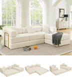 108" Convertible Folding Sofa Bed, L Shaped Modular Sectional Couchs with Fixed-Shape Frame, Corduroy Boneless Couch Bed, Cloud Mattress Sofa Sleeper Couch for Living Room (Beige, 108" W)