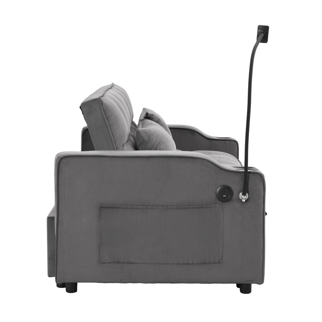 Tidyard Sofa Bed with Trundle, Dark Grey, Convertible Sleeper Couch with USB Ports & Phone Holder, 3-Position Reclining, Includes 2 Pillows, Easy Assembly
