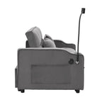 Tidyard Sofa Bed with Trundle, Dark Grey, Convertible Sleeper Couch with USB Ports & Phone Holder, 3-Position Reclining, Includes 2 Pillows, Easy Assembly