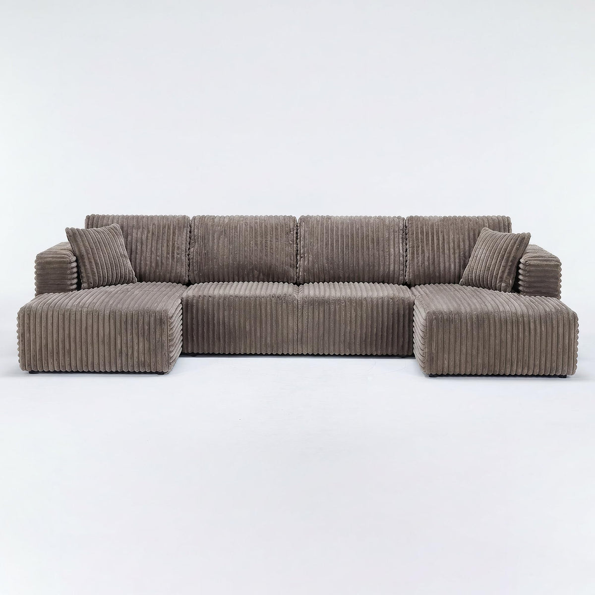 130-Inch U-Shaped Brown Cloud Sectional Couch Compressed Boneless Sectional Sofa with 2 Chaise Loungers