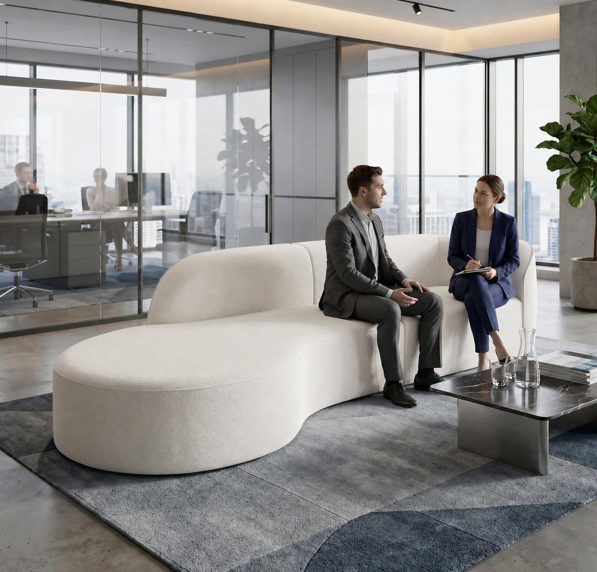 110 Inch Sectional Sofa with Deep Seat Right,4-6 Seater Modern Curved Sofa Couch,Minimalist Comfy Fabric Modular Sofa, Ergonomic Cloud Couches with Solid Wood Frame for Living Room Home White