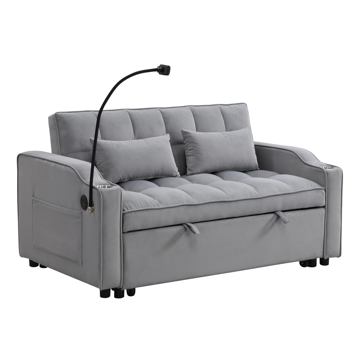 Tidyard Modern Velvet Loveseat Futon Sofa with Pullout Bed & Adjustable Reclining Backrest, 3-in-1 Convertible Sleeper Couch with Pillows, Pockets, USB Ports for Living Room, Small Space Apartment