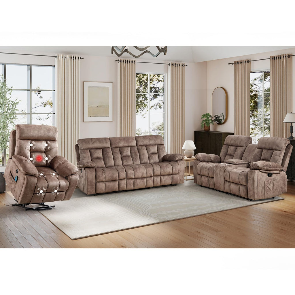 EBELLO 2 Piece Reclining Living Room Set, Soft Fabric Recliner Sofa Furniture Set, Included Power Lift Recliner Chair with Massage and Heat and 3 Seat Sofa, Dark Greenish-Grey