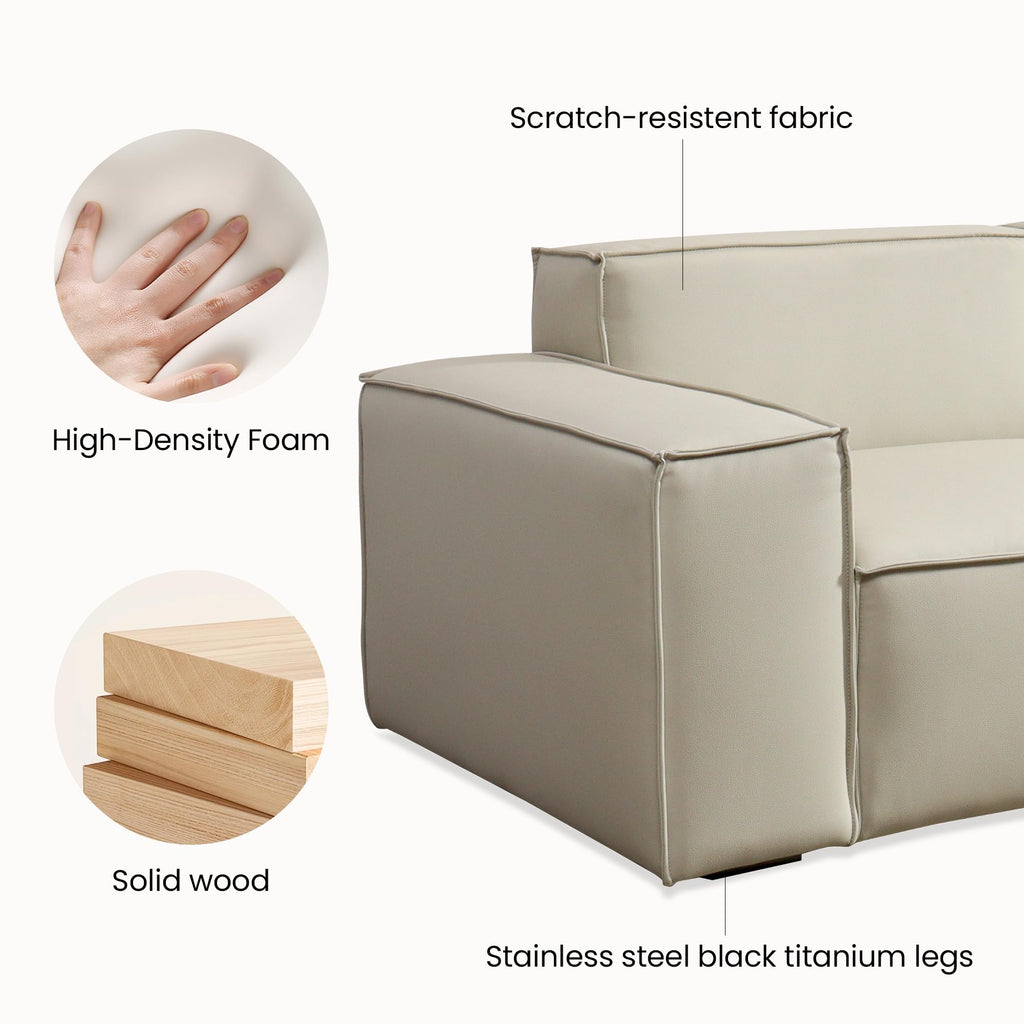 112.6" Modular Vegan Leather Sofa, Scratch-Resistant Deep Seat Couch with Solid Wood Frame, Modern 3-Seater Sectional Sofa for Living Room, Pet-Friendly Upholstered Sofa, Gray