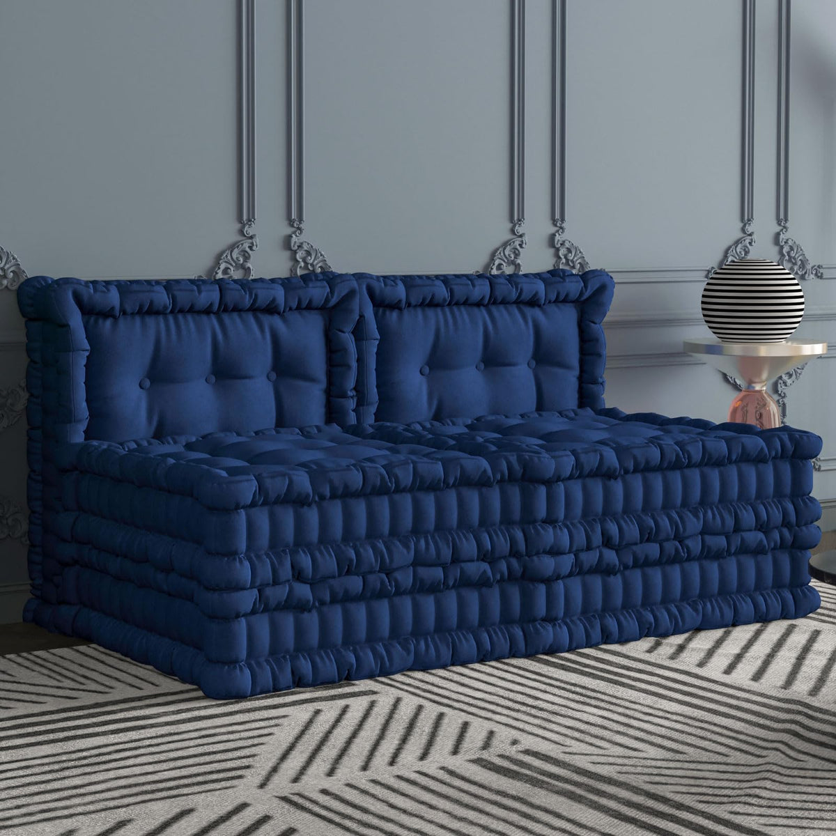 WOWMAX 4 Sets Floor Sofa Couch Bed Convertible Lazy Sofa Sleeper Bed, Floor Chair Bed Mattress Oversized Floor Pillow Ideal for Reading & Gaming, Home Decoration, Light Blue Flowers