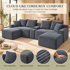 127" Cloud Modular Sectional Sofa, U Shaped Boneless Couch,Grey