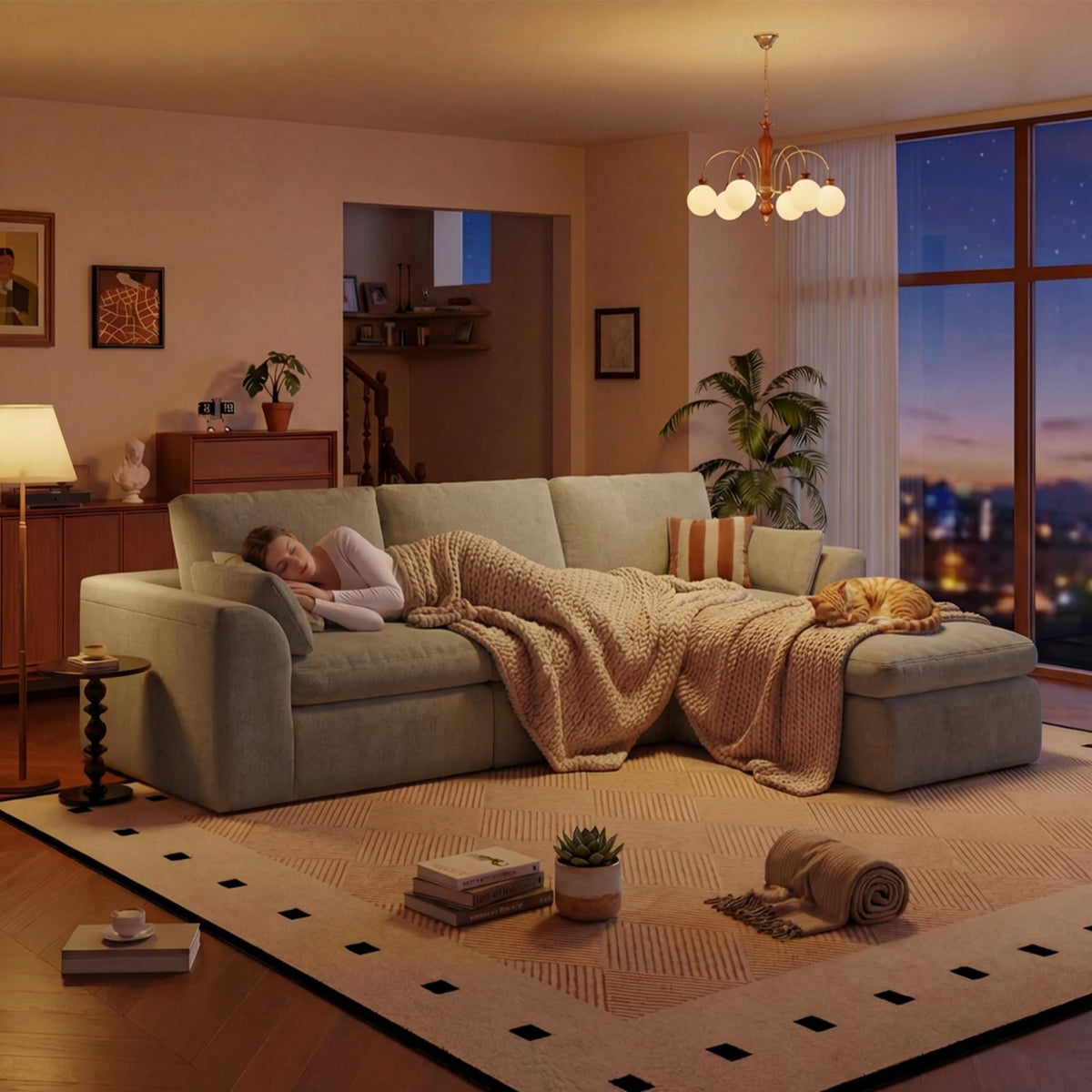 108" Boneless L-Shape Modular Cloud Sectional Sofa with Ottoman