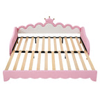 Twin Extending Daybed with LED Lights, Upholstered Princess Daybed with Crown Headboard,Pink