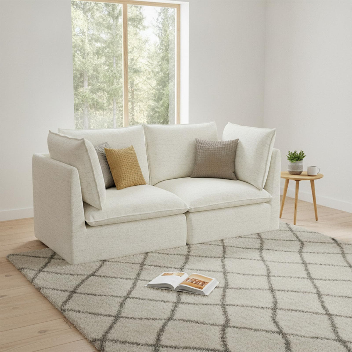 Waterproof Cloud Sectional Couches,High Backrest Down Filled Sofa for Living Room,94.5" Modular Sofas L-Shaped with Ottoman,Detachable Couch Covers,Cream White