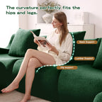 Tidyard Boneless 3-Seater Sofa with Chaise, High-Density 32D Sponge, Teddy Fleece Fabric, No Assembly Needed, Curved Armrest & Non-Slip Base, Green