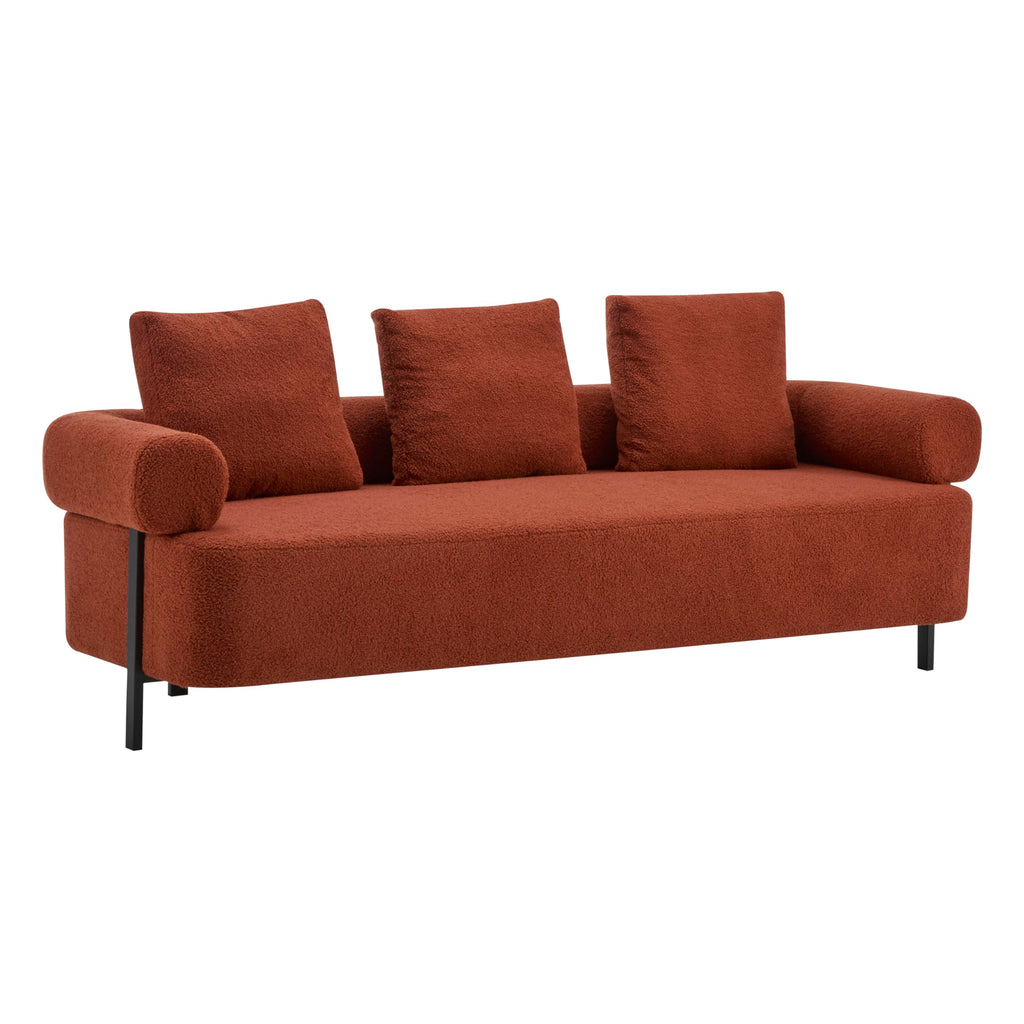 78" 3 Seater Orange Upholstered Sofa, Oversized Comfy Couch with 3 Plush Pillows for Living Room, Bedroom, Apartment