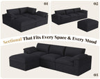 120" Cloud Modular Sectional Sofa, No-Assembly Chenille Couch, Black