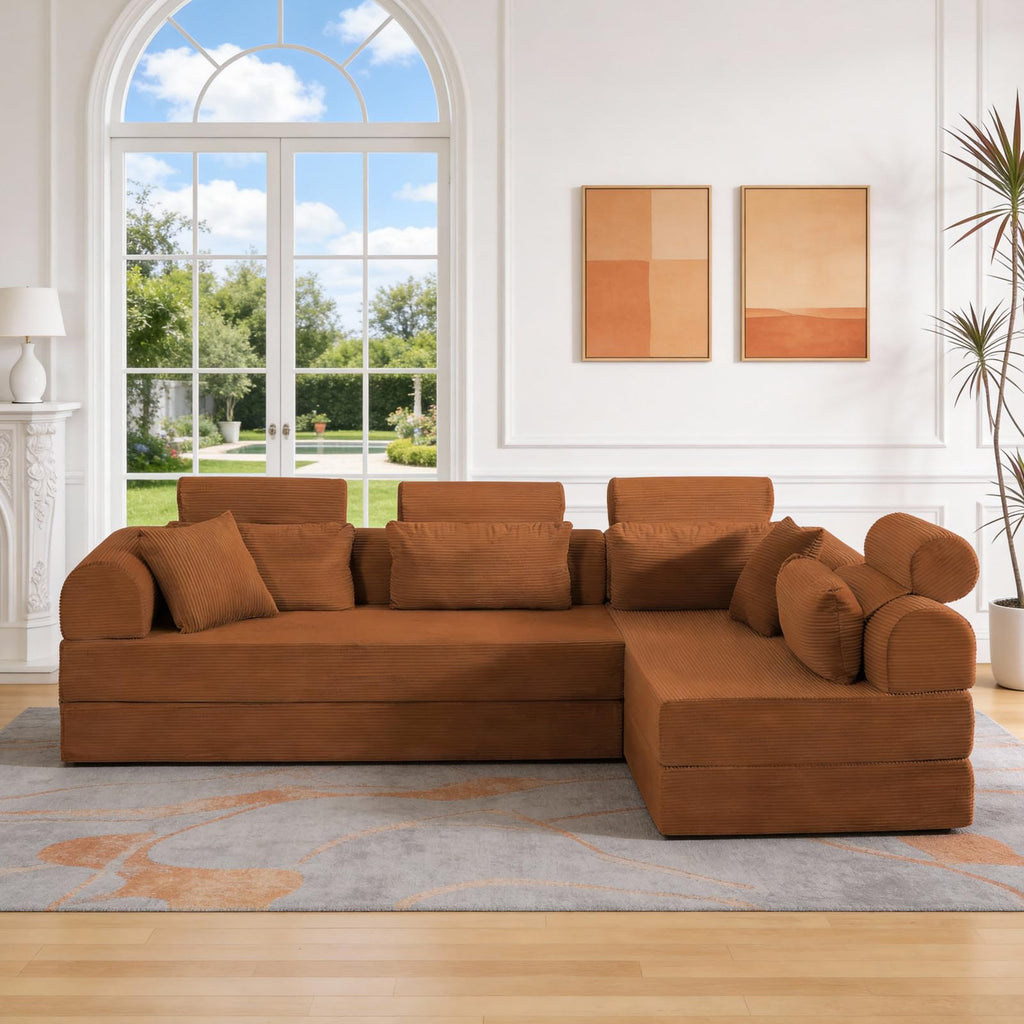 106" L-Shape Corduroy Sectional Sofa, Convertible Couch with Chaise