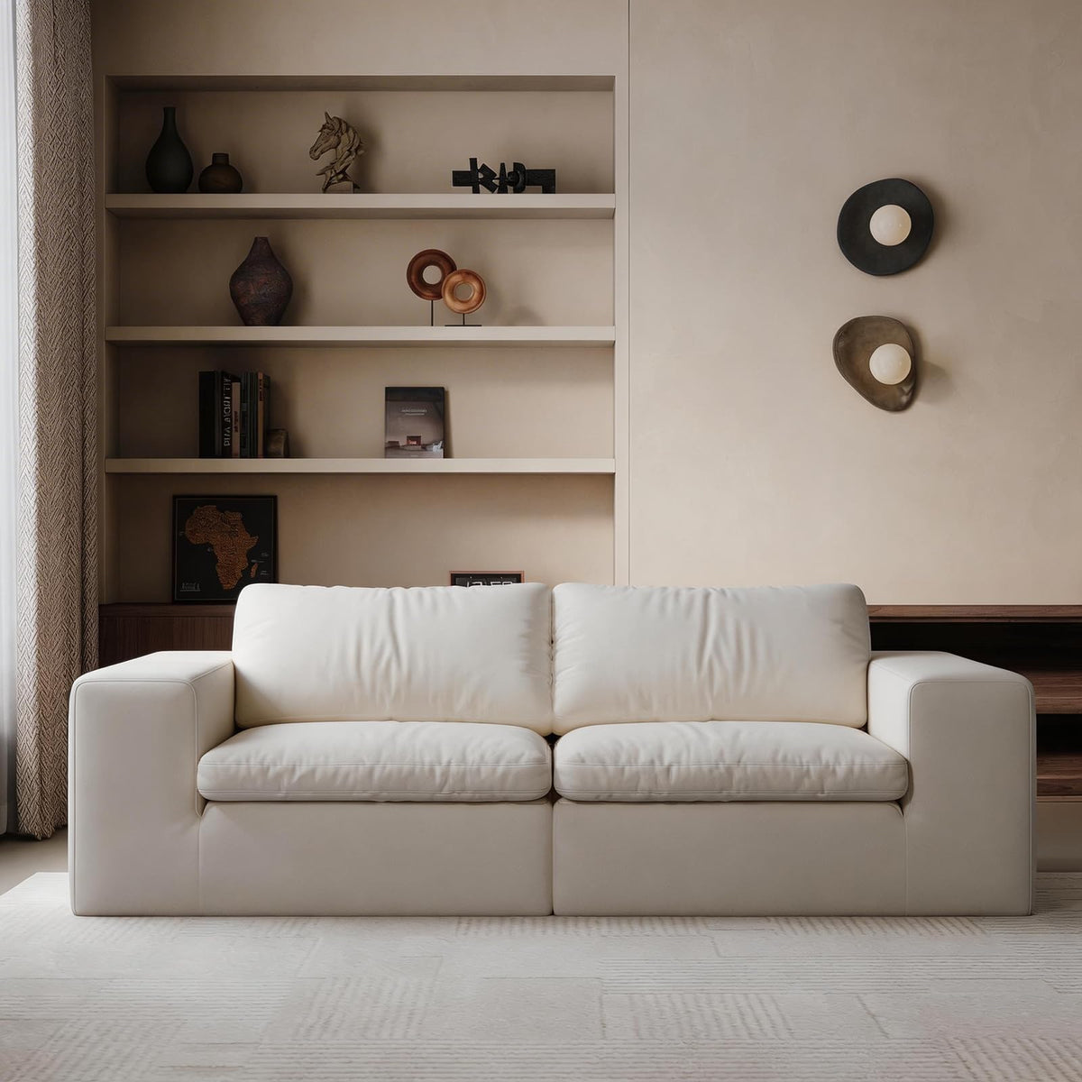 118'' Modular Cloud Couch, 3-Seater Boneless Sectional Sofa with 2 Ottoman