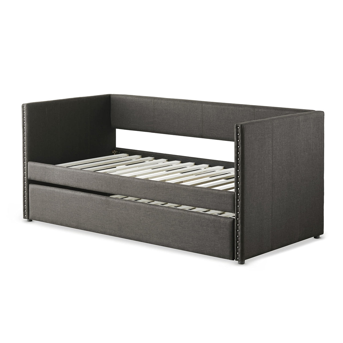Versatile Daybed with Pull-Out Trundle, Textured Fabric Upholstery